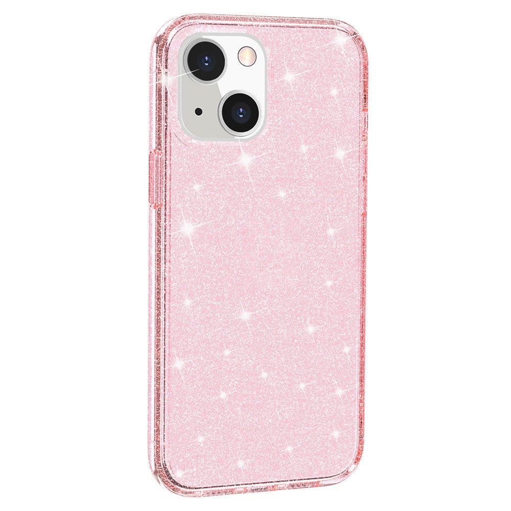 For iPhone 13 6.1 inch Clear Glitter Design Phone Case Soft TPU Bumper + Hard PC Shockproof Protective Back Cover