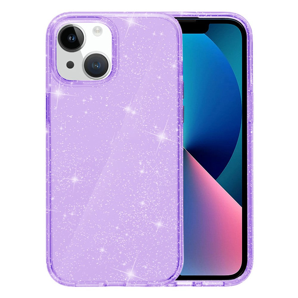 For iPhone 13 6.1 inch Clear Glitter Design Phone Case Soft TPU Bumper + Hard PC Shockproof Protective Back Cover