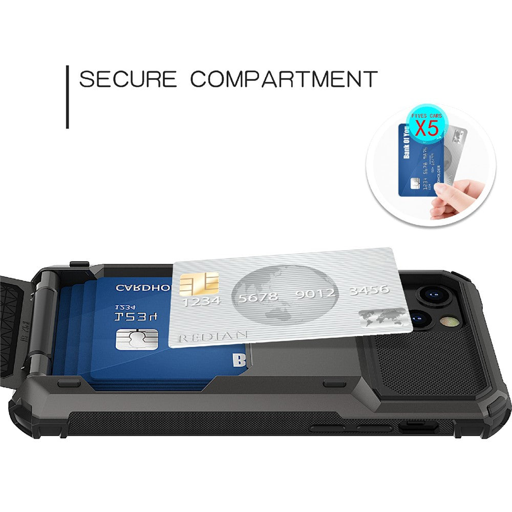 Drop-resistant Flip Design Card Holder TPU+PC Hybrid Case Cover for iPhone 13 6.1 inch