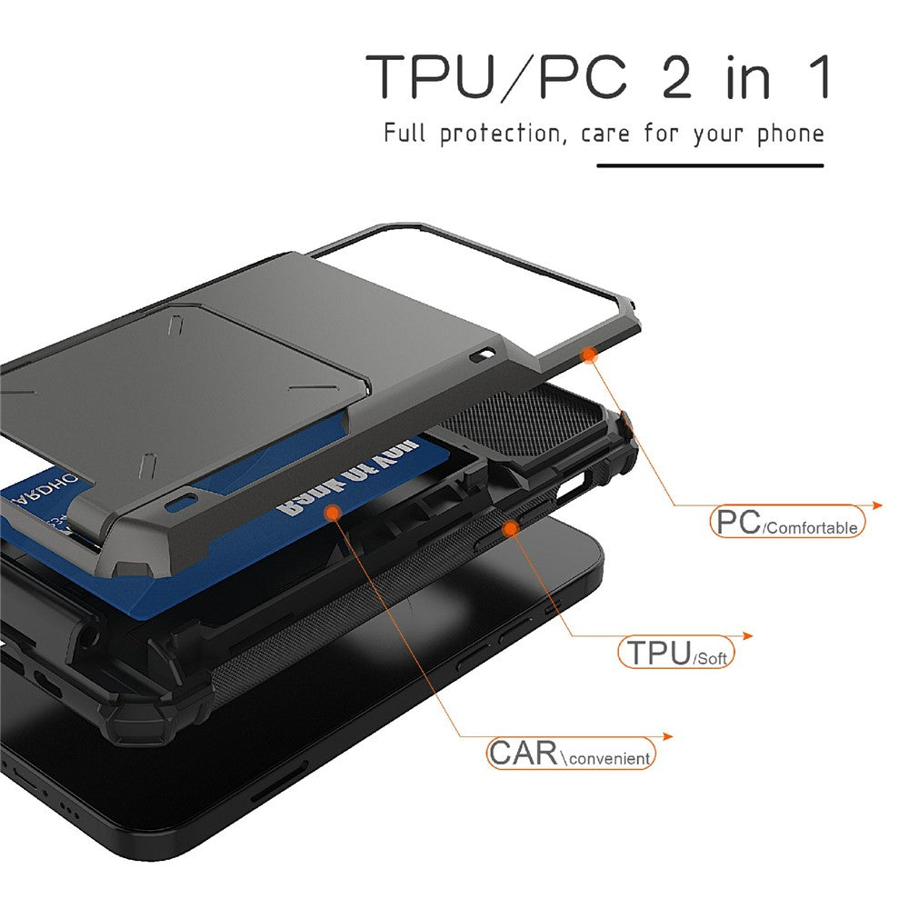 Drop-resistant Flip Design Card Holder TPU+PC Hybrid Case Cover for iPhone 13 6.1 inch