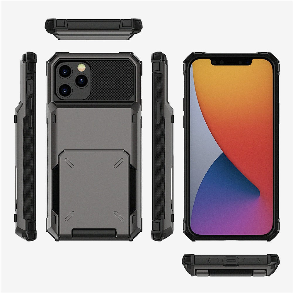 Drop-resistant Flip Design Card Holder TPU+PC Hybrid Case Cover for iPhone 13 6.1 inch