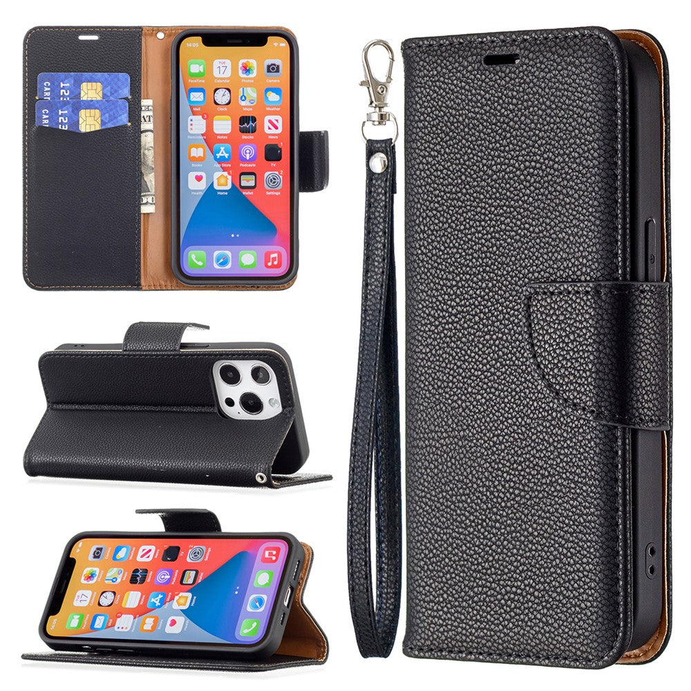 Full Cover Litchi Grain Magnetic Closure Leather Wallet Phone Case for iPhone 13 Pro