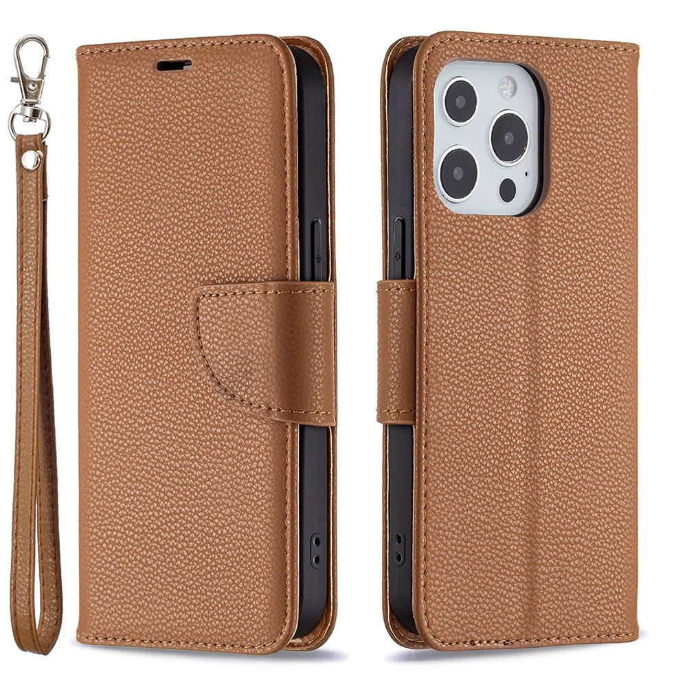 Full Cover Litchi Grain Magnetic Closure Leather Wallet Phone Case for iPhone 13 Pro