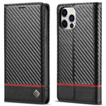 LC.IMEEKE Carbon Fiber Texture PU Leather Stand Case with Wallet for iPhone 12 Pro Max 6.7 inch