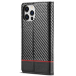LC.IMEEKE Carbon Fiber Texture PU Leather Stand Case with Wallet for iPhone 12 Pro Max 6.7 inch