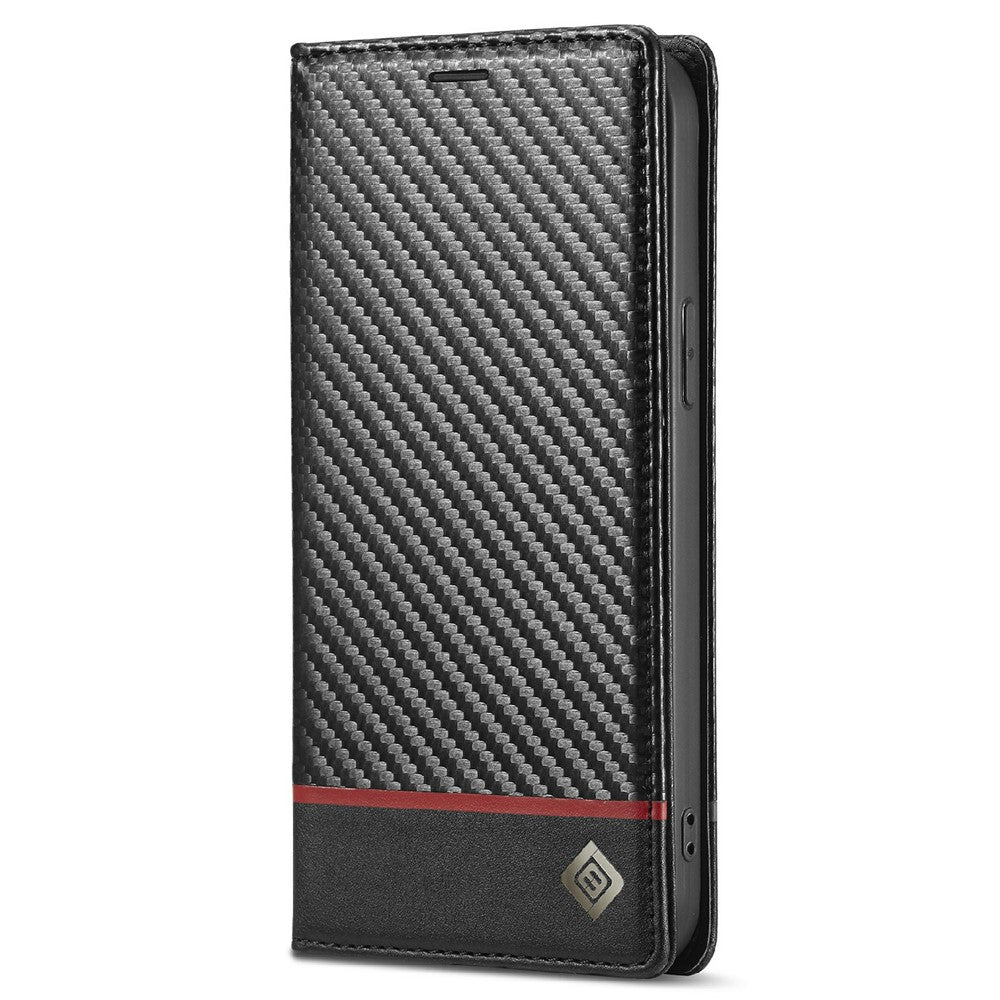 LC.IMEEKE Carbon Fiber Texture PU Leather Stand Case with Wallet for iPhone 12 Pro Max 6.7 inch