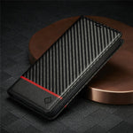 LC.IMEEKE Carbon Fiber Texture PU Leather Stand Case with Wallet for iPhone 12 Pro Max 6.7 inch