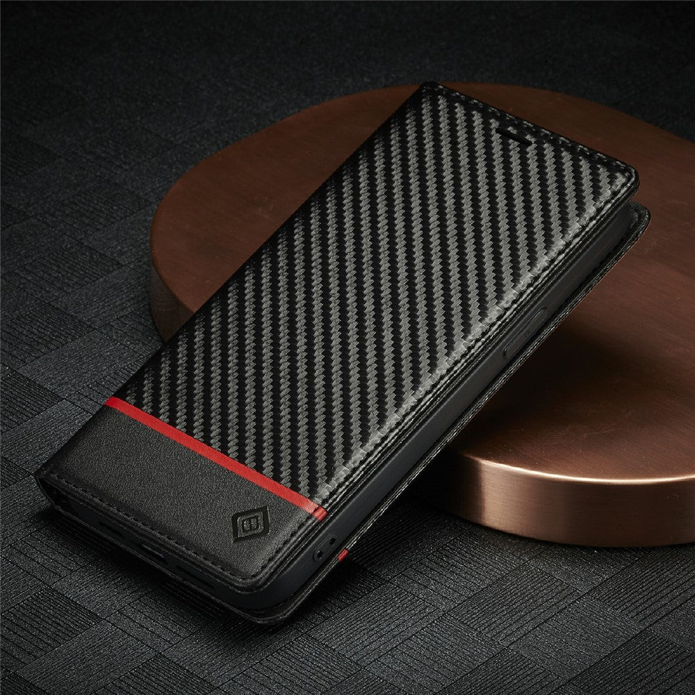 LC.IMEEKE Carbon Fiber Texture PU Leather Stand Case with Wallet for iPhone 12 Pro Max 6.7 inch