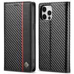 LC.IMEEKE Carbon Fiber Texture PU Leather Stand Case with Wallet for iPhone 12 Pro Max 6.7 inch