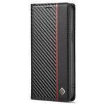LC.IMEEKE Carbon Fiber Texture Full Protection Leather Stand Wallet Case Shell for iPhone 12 / 12 Pro