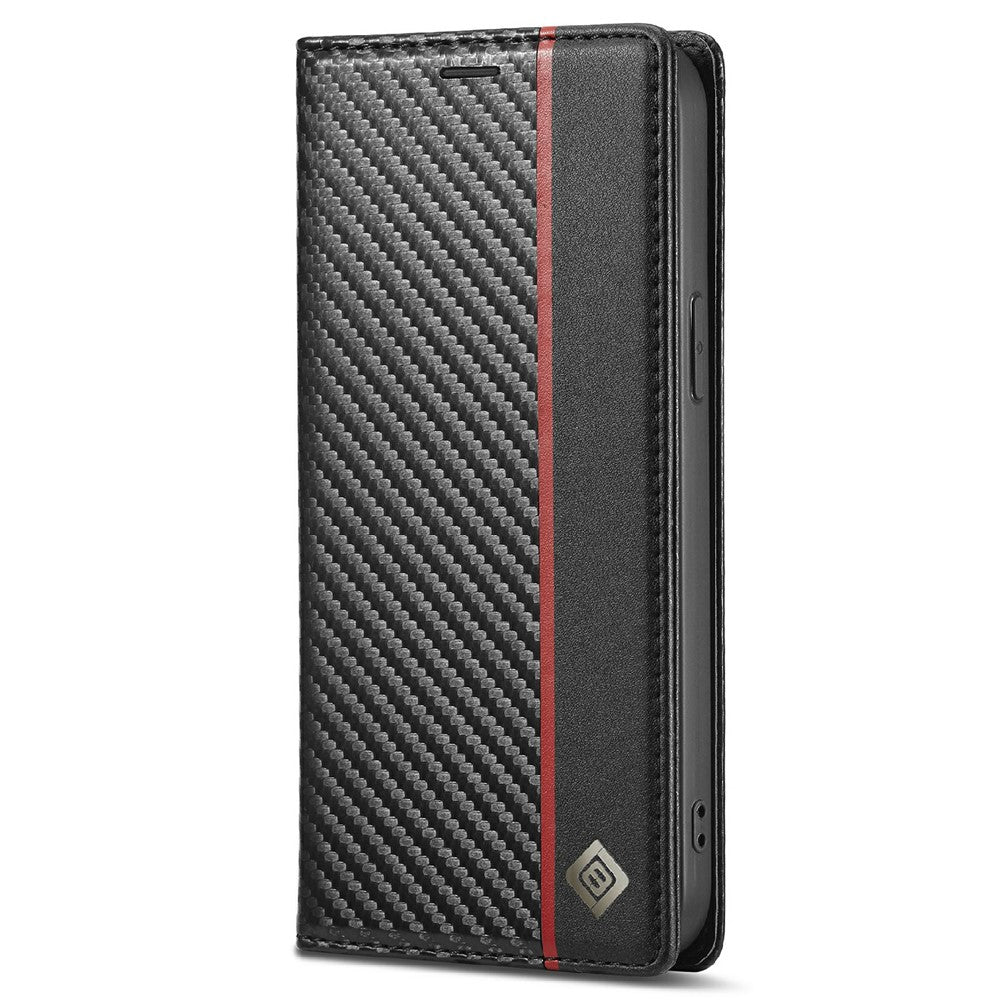 LC.IMEEKE Carbon Fiber Texture Full Protection Leather Stand Wallet Case Shell for iPhone 12 / 12 Pro