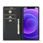 LC.IMEEKE Carbon Fiber Texture Full Protection Leather Stand Wallet Case Shell for iPhone 12 / 12 Pro