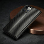 LC.IMEEKE Carbon Fiber Texture Full Protection Leather Stand Wallet Case Shell for iPhone 12 / 12 Pro