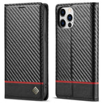 LC.IMEEKE Carbon Fiber Texture Full Protection Leather Stand Wallet Case Shell for iPhone 12 / 12 Pro