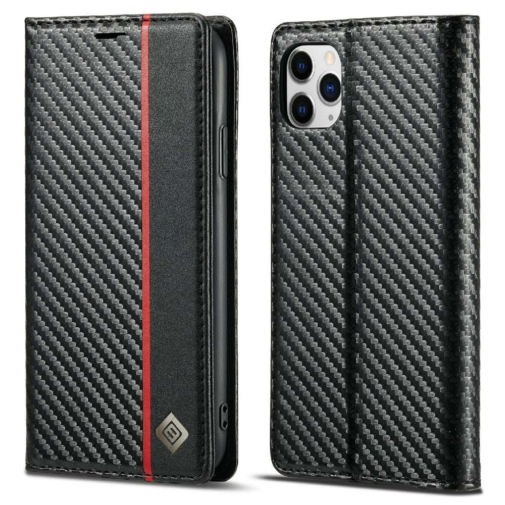 LC.IMEEKE Carbon Fiber Texture Stand Wallet Leather Phone Shell Cover for iPhone 11 Pro 5.8 inch