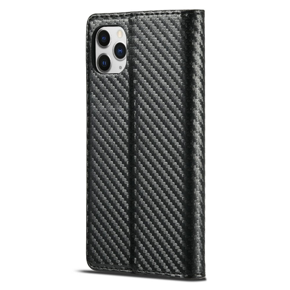 LC.IMEEKE Carbon Fiber Texture Stand Wallet Leather Phone Shell Cover for iPhone 11 Pro 5.8 inch