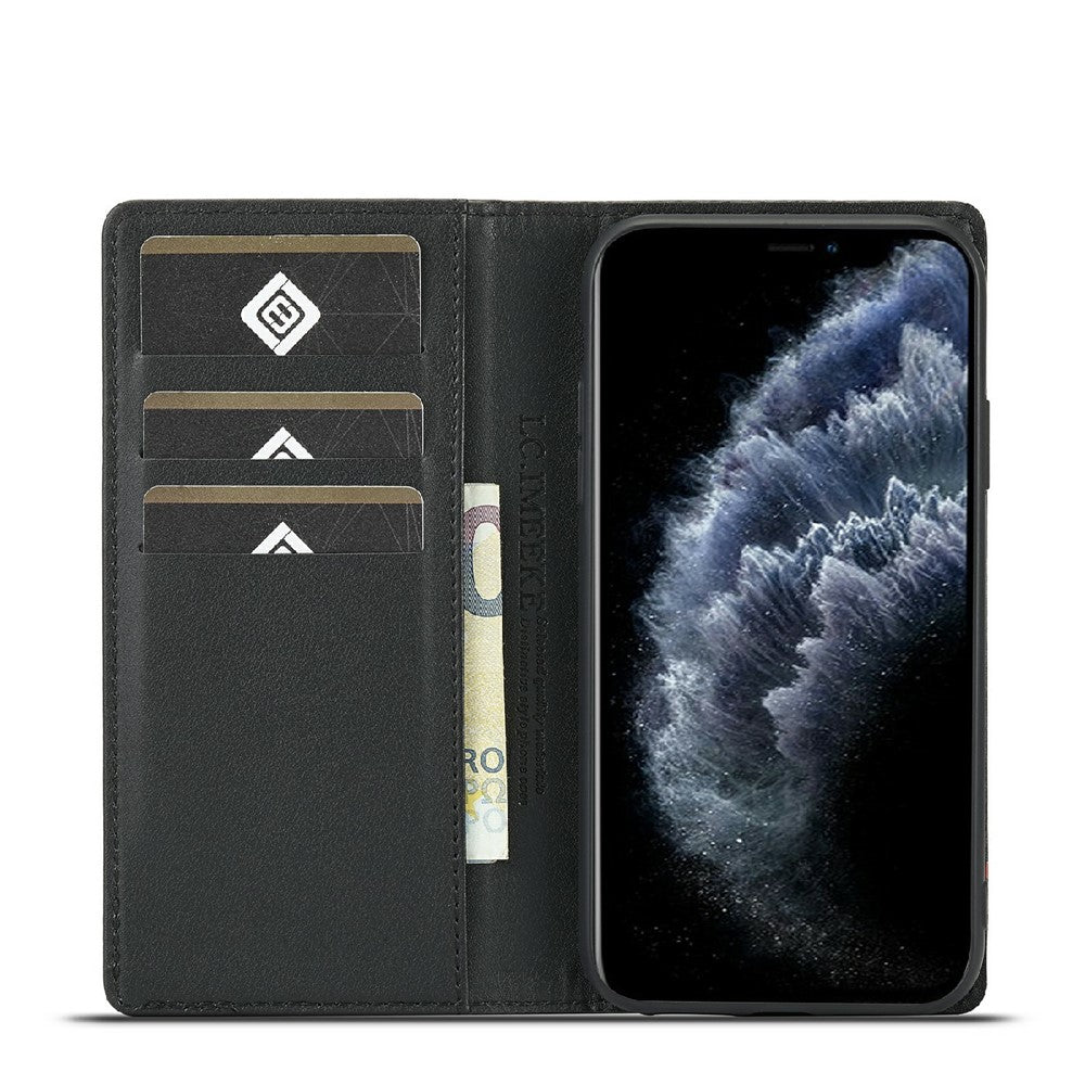 LC.IMEEKE Carbon Fiber Texture Stand Wallet Leather Phone Shell Cover for iPhone 11 Pro 5.8 inch
