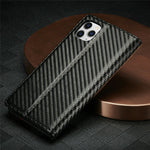 LC.IMEEKE Carbon Fiber Texture Stand Wallet Leather Phone Shell Cover for iPhone 11 Pro 5.8 inch