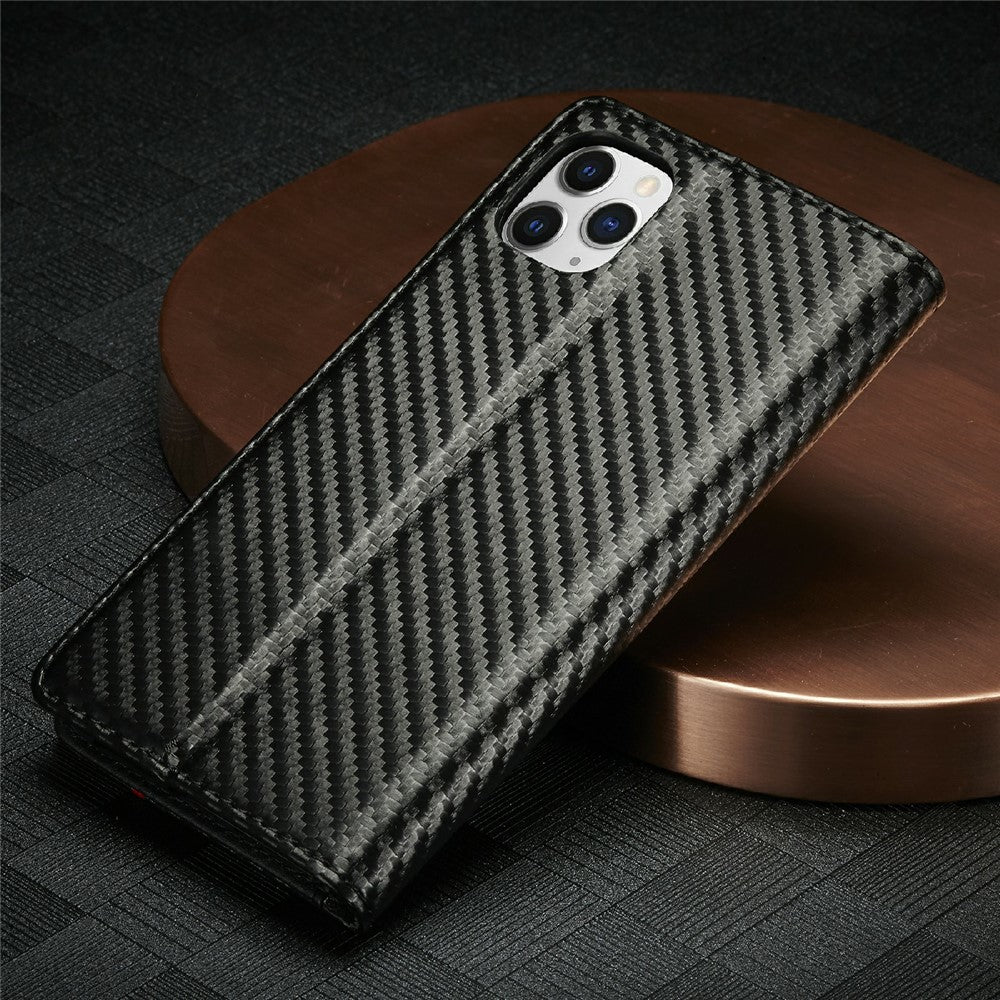 LC.IMEEKE Carbon Fiber Texture Stand Wallet Leather Phone Shell Cover for iPhone 11 Pro 5.8 inch