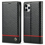 LC.IMEEKE Carbon Fiber Texture Stand Wallet Leather Phone Shell Cover for iPhone 11 Pro 5.8 inch