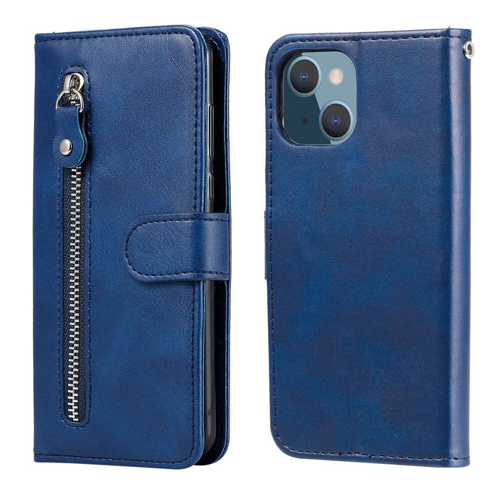 Drop-resistant Zipper Pocket Leather Wallet Phone Shell for iPhone 13 mini 5.4 inch
