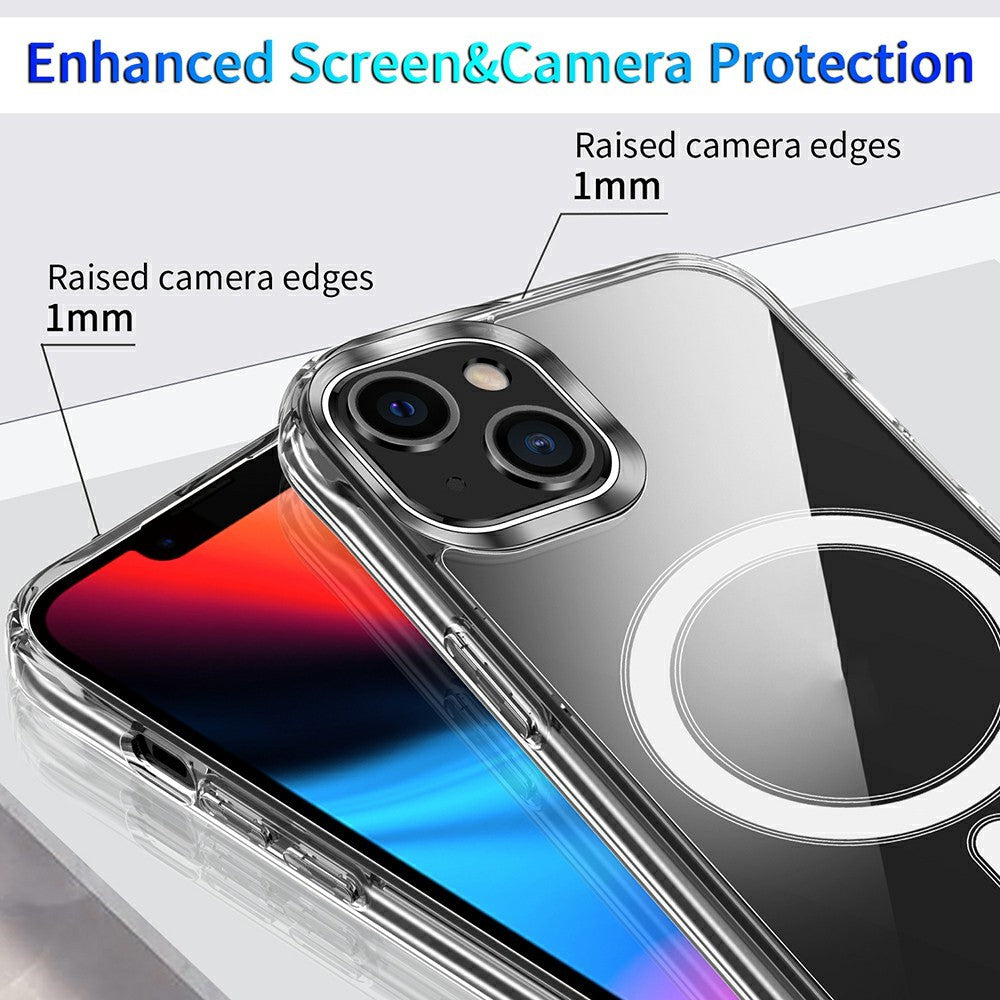 For iPhone 13 6.1 inch Compatible with MagSafe Wireless Charging Hard Acrylic+PC Back Soft TPU Case TPU Case Corner Protection High Impact Protective Clear Cover