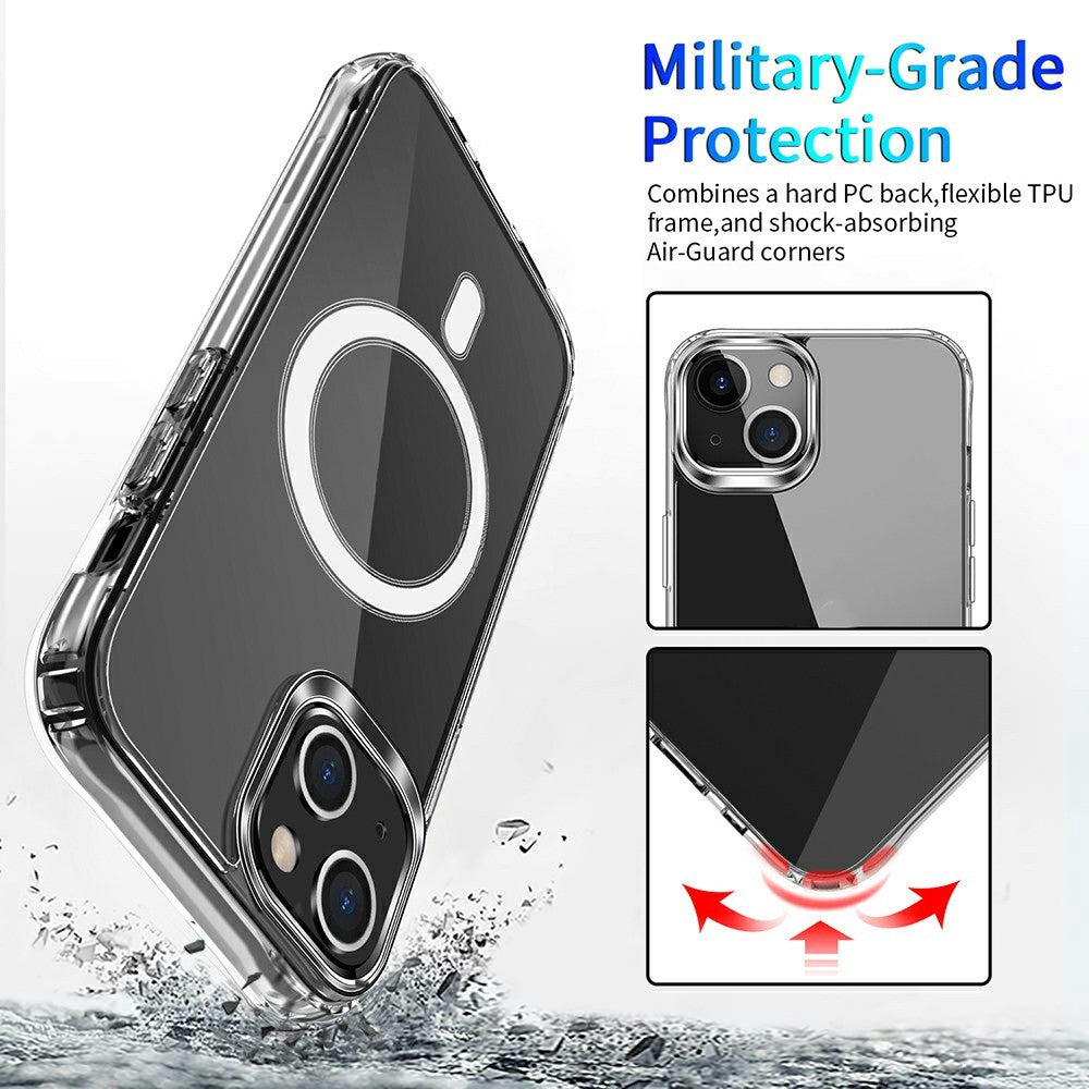 For iPhone 13 6.1 inch Compatible with MagSafe Wireless Charging Hard Acrylic+PC Back Soft TPU Case TPU Case Corner Protection High Impact Protective Clear Cover