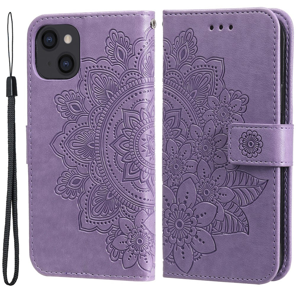 Drop-resistent blomsterpræget pung cover i læder med telefonholder til iPhone 13 6.1 tommer