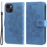 Drop-resistent blomsterpræget pung cover i læder med telefonholder til iPhone 13 6.1 tommer