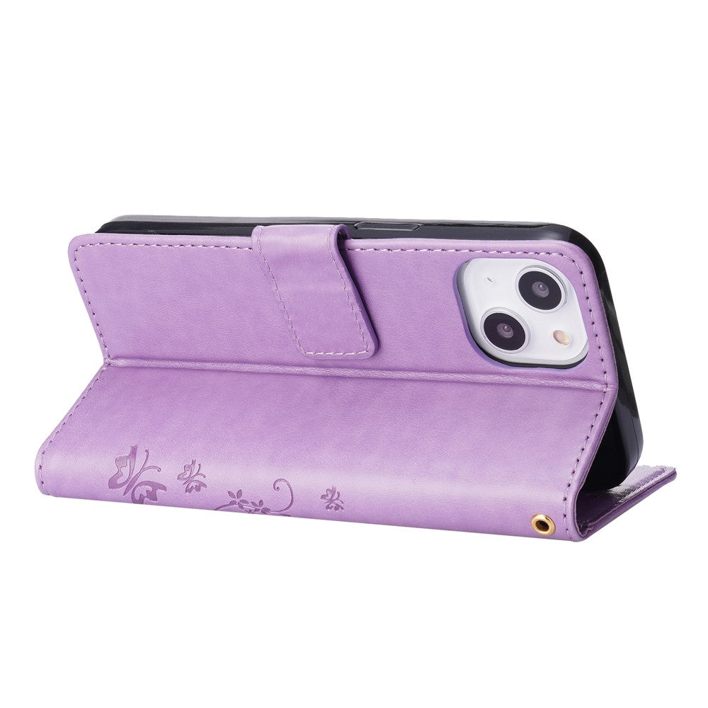 Butterflies Pattern Imprint PU Leather Wallet Card Slots Cover Phone Stand Case for	iPhone 13 mini