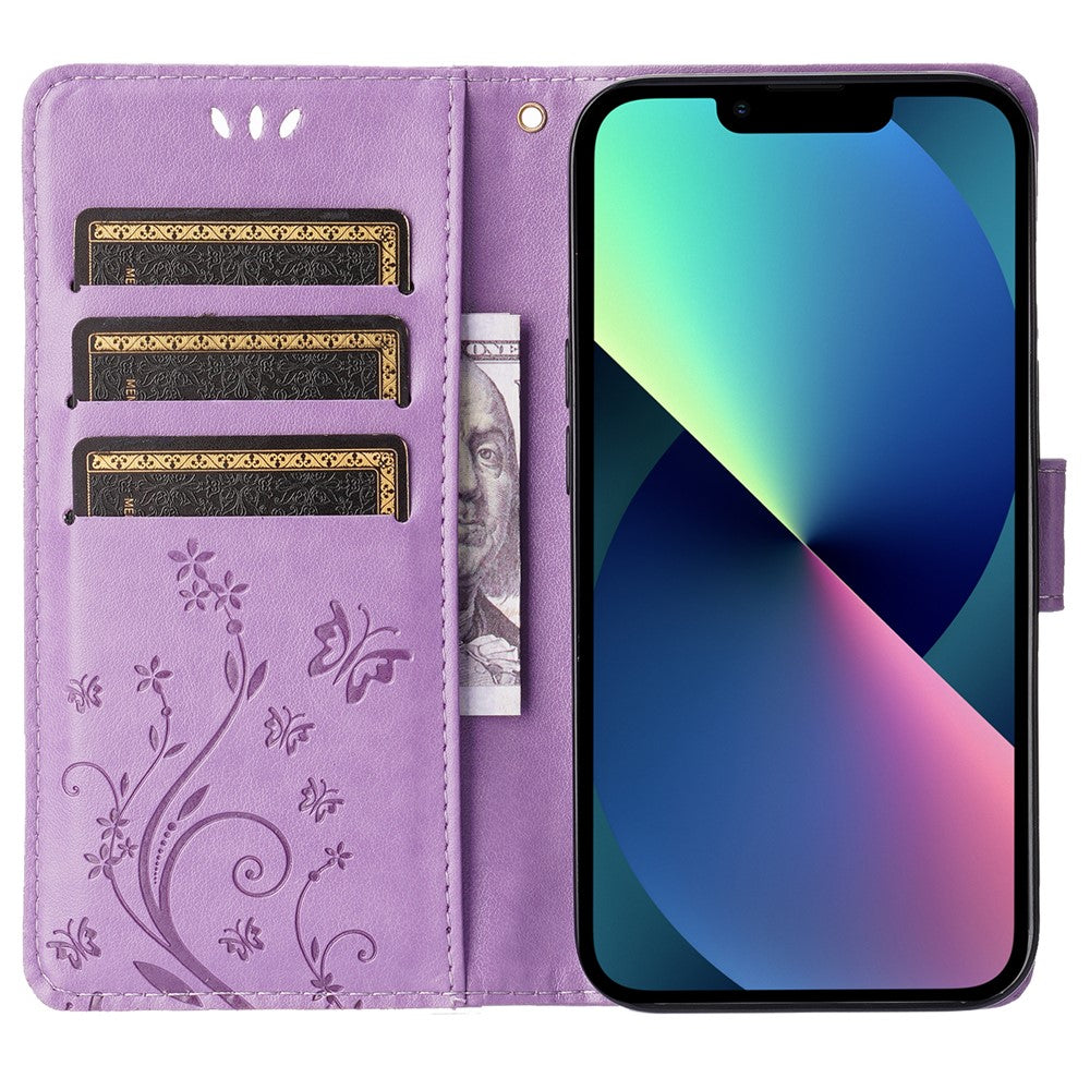 Butterflies Pattern Imprint PU Leather Wallet Card Slots Cover Phone Stand Case for	iPhone 13 mini