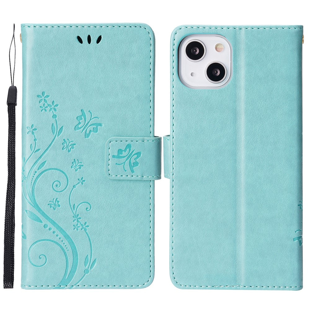 Butterflies Pattern Imprint PU Leather Wallet Card Slots Cover Phone Stand Case for	iPhone 13 mini