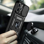 Camera Slide Shockproof Phone Case Anti-drop Back Cover with Kickstand for iPhone 13 Pro Max 6.7 inch