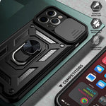 Camera Slide Shockproof Phone Case Anti-drop Back Cover with Kickstand for iPhone 13 Pro Max 6.7 inch
