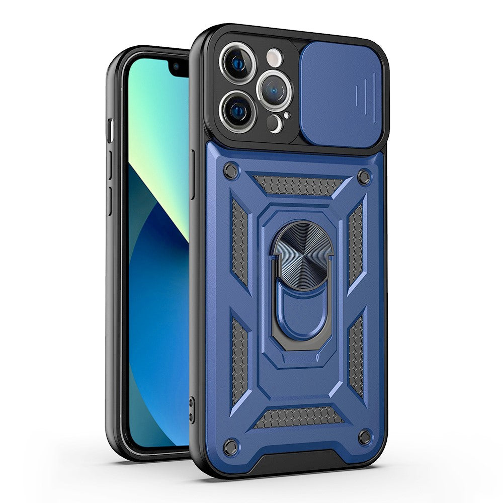 Camera Slide Shockproof Phone Case Anti-drop Back Cover with Kickstand for iPhone 13 Pro Max 6.7 inch