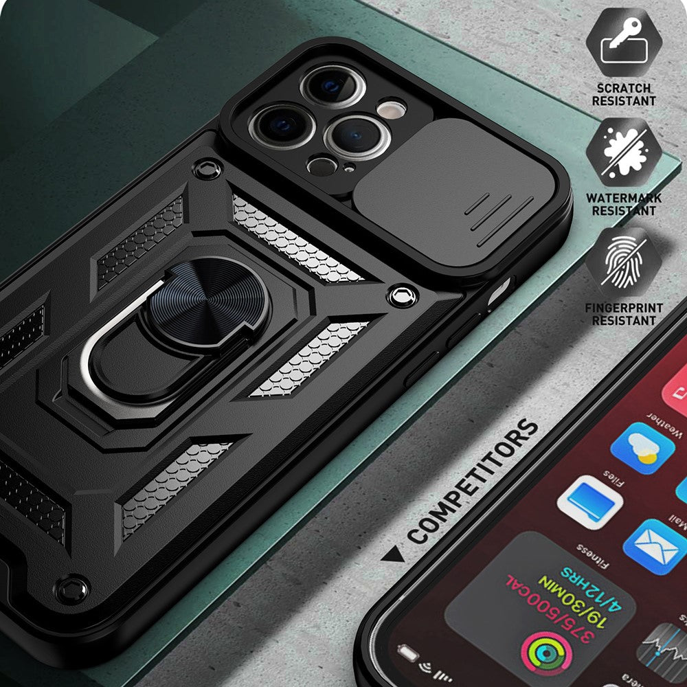 Drop-resistant Camera Slide Phone Case Back Cover with Kickstand for iPhone 13 Pro 6.1 inch