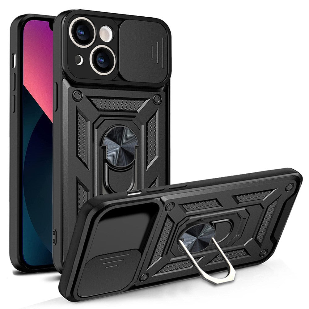All-round Protective Camera Slide Phone Anti-fall Case Back Shell with Kickstand for iPhone 13 mini 5.4 inch