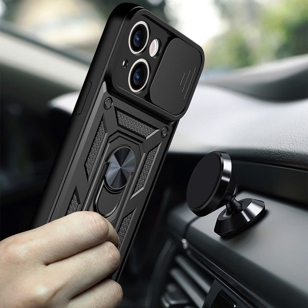 All-round Protective Camera Slide Phone Anti-fall Case Back Shell with Kickstand for iPhone 13 mini 5.4 inch
