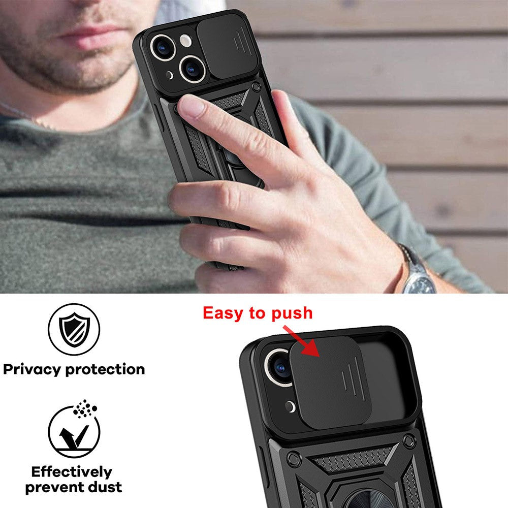 All-round Protective Camera Slide Phone Anti-fall Case Back Shell with Kickstand for iPhone 13 mini 5.4 inch