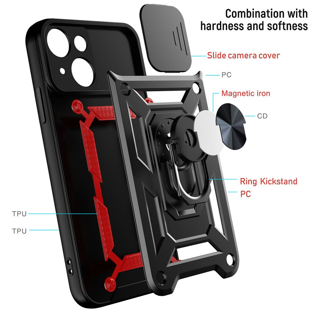 All-round Protective Camera Slide Phone Anti-fall Case Back Shell with Kickstand for iPhone 13 mini 5.4 inch