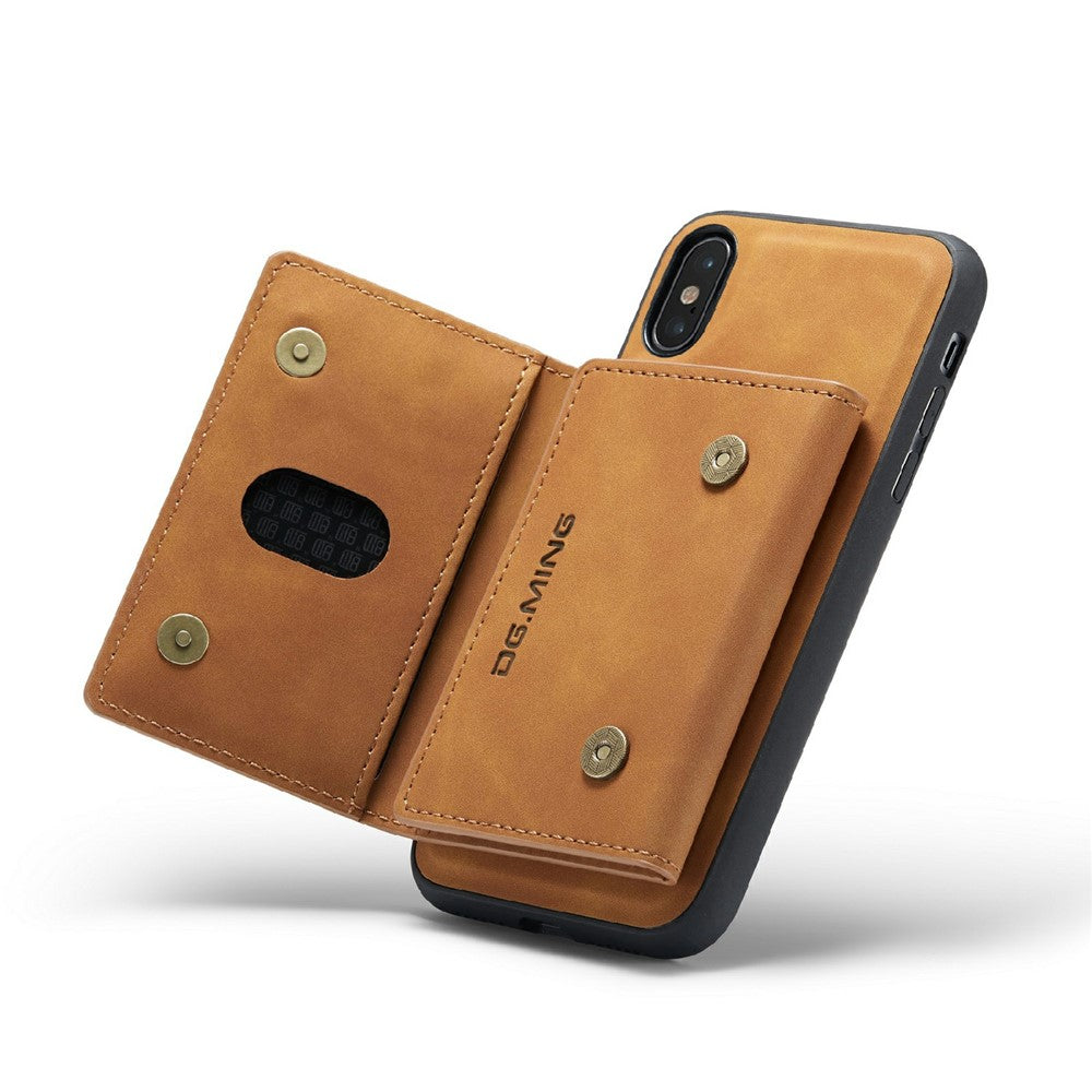 DG.MING M2-serie magnetisk stødsikkert tegnebogsdesign læderbelagt hybridcover med støttefod til iPhone XS Max 6,5 tommer