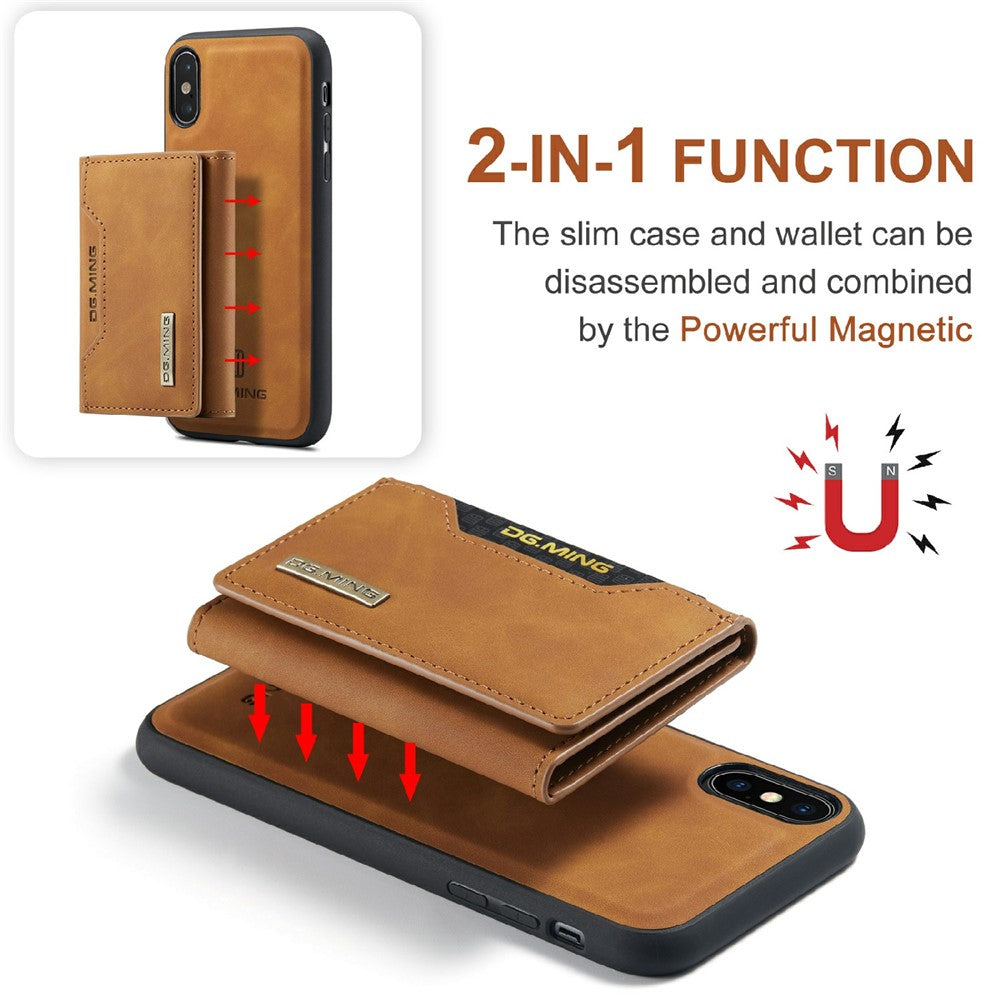 DG.MING M2-serie magnetisk stødsikkert tegnebogsdesign læderbelagt hybridcover med støttefod til iPhone XS Max 6,5 tommer