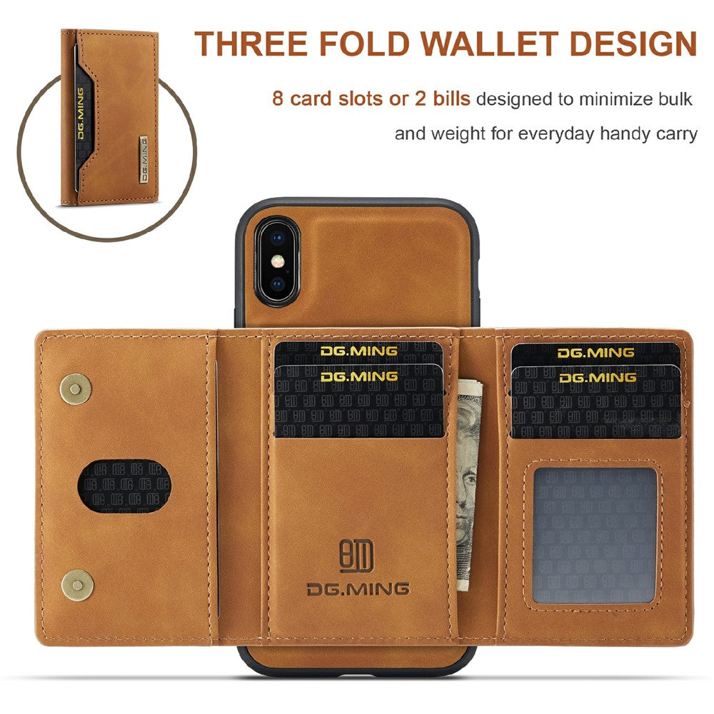 DG.MING M2-serie magnetisk stødsikkert tegnebogsdesign læderbelagt hybridcover med støttefod til iPhone XS Max 6,5 tommer
