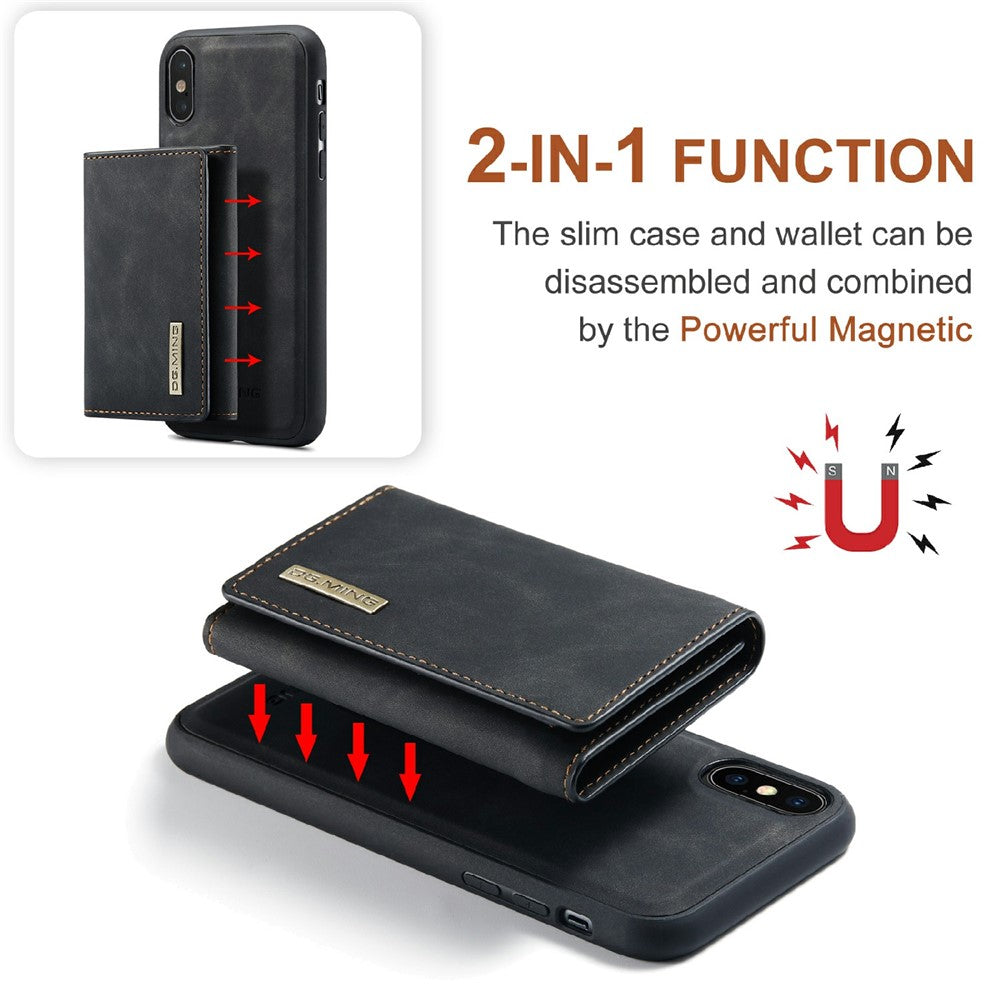 DG.MING M1 Series Phone Case PU + TPU + PC Back Cover with Magnetic Tri-Fold Wallet Kickstand for iPhone XS Max 6.5 inch