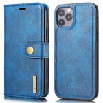 DG.MING For iPhone 13 Pro Max 6.7 inch Comfortable Hand Feeling Anti-scratch Split Leather Wallet Design Detachable 2-in-1 Phone Cover