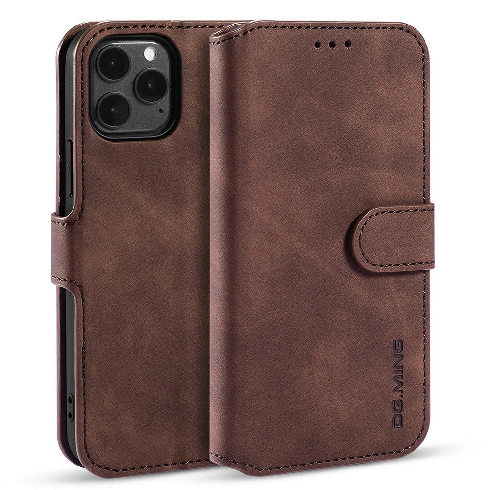 DG.MING Retro Style Leather Folio Flip Phone Cover with Wallet Stand Design for iPhone 13 mini 5.4 inch