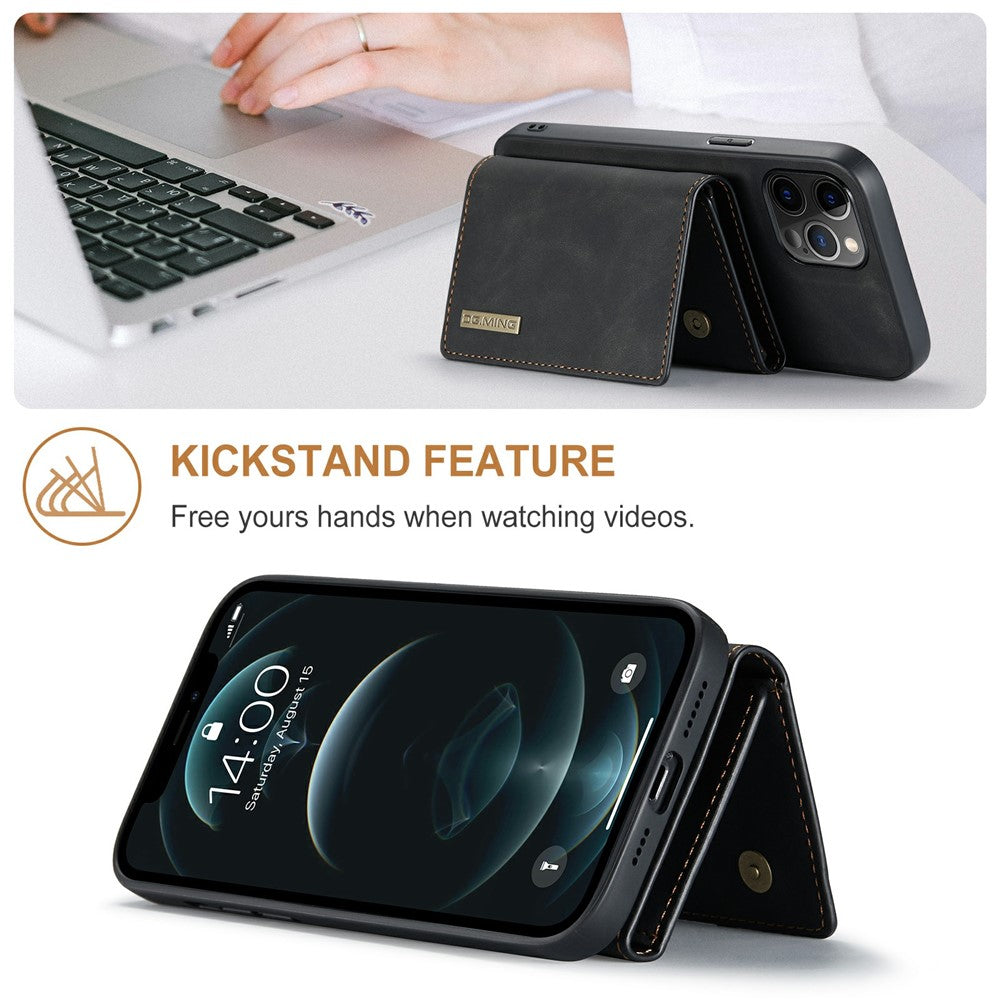 DG.MING M1 Series Telefoncover PU + TPU + PC Bagcover med Magnetisk Tredobbelt Pung Kickstand til iPhone 13 mini 5.4 tommer