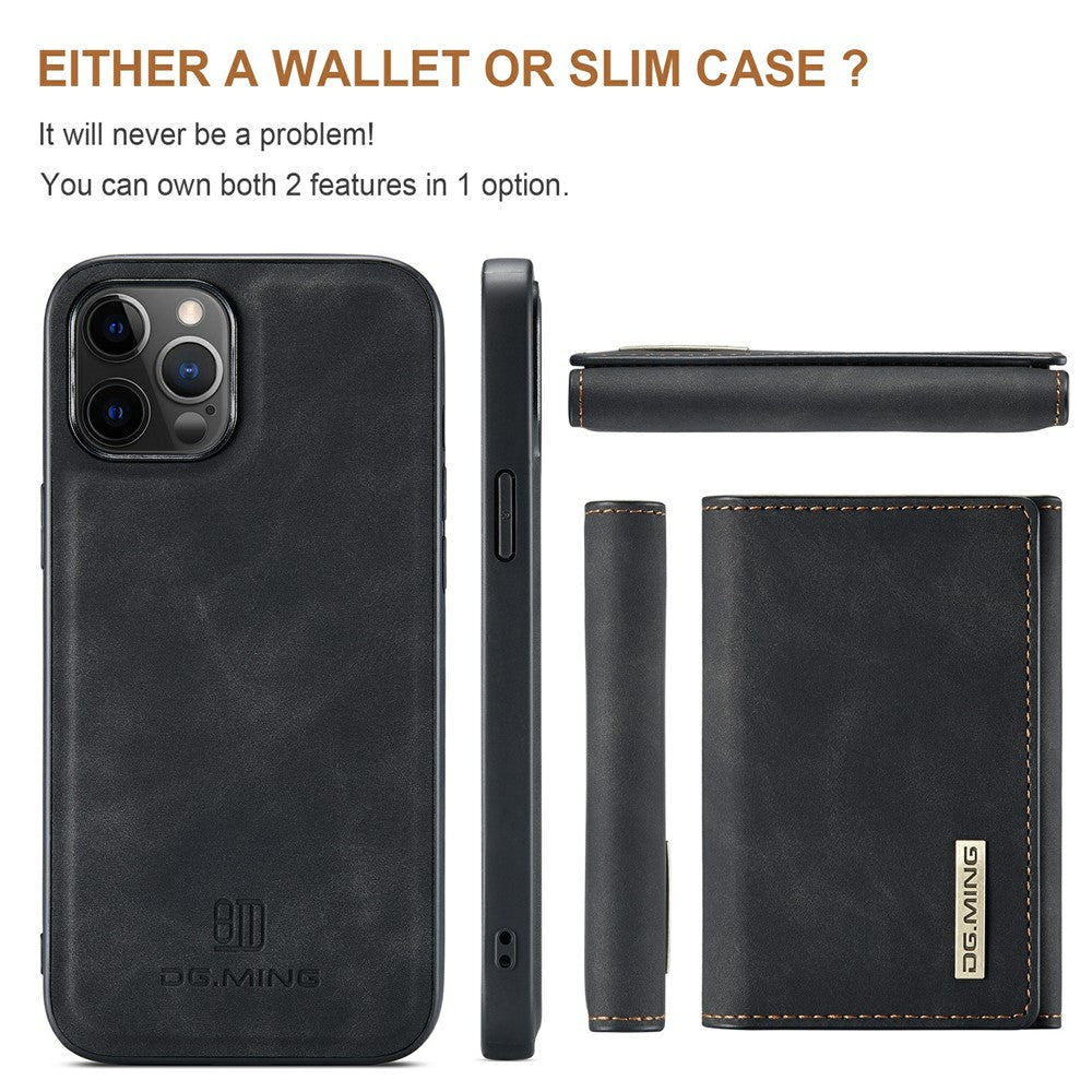 DG.MING M1 Series Telefoncover PU + TPU + PC Bagcover med Magnetisk Tredobbelt Pung Kickstand til iPhone 13 mini 5.4 tommer