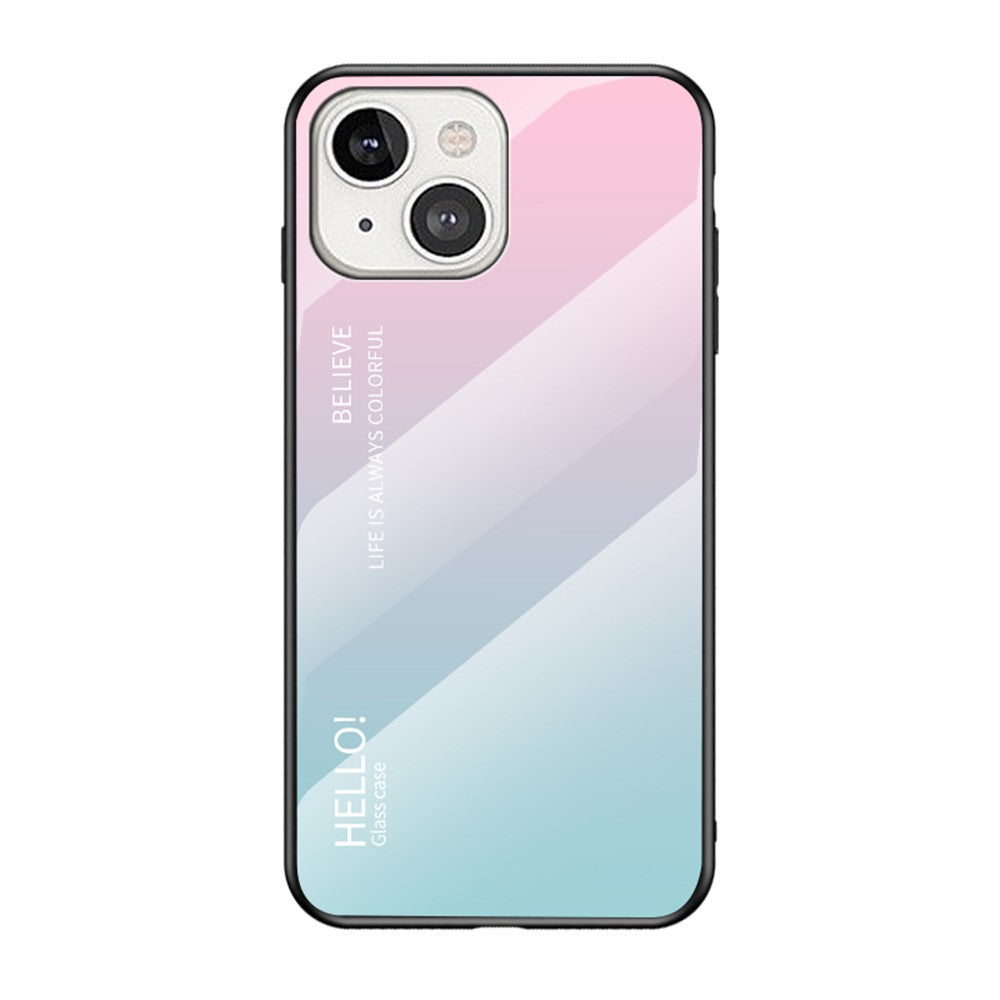 Gradient Farve Hærdet Glas Bagskal Blødt TPU Kant Cover Telefoncover til iPhone 13 mini 5,4 tommer