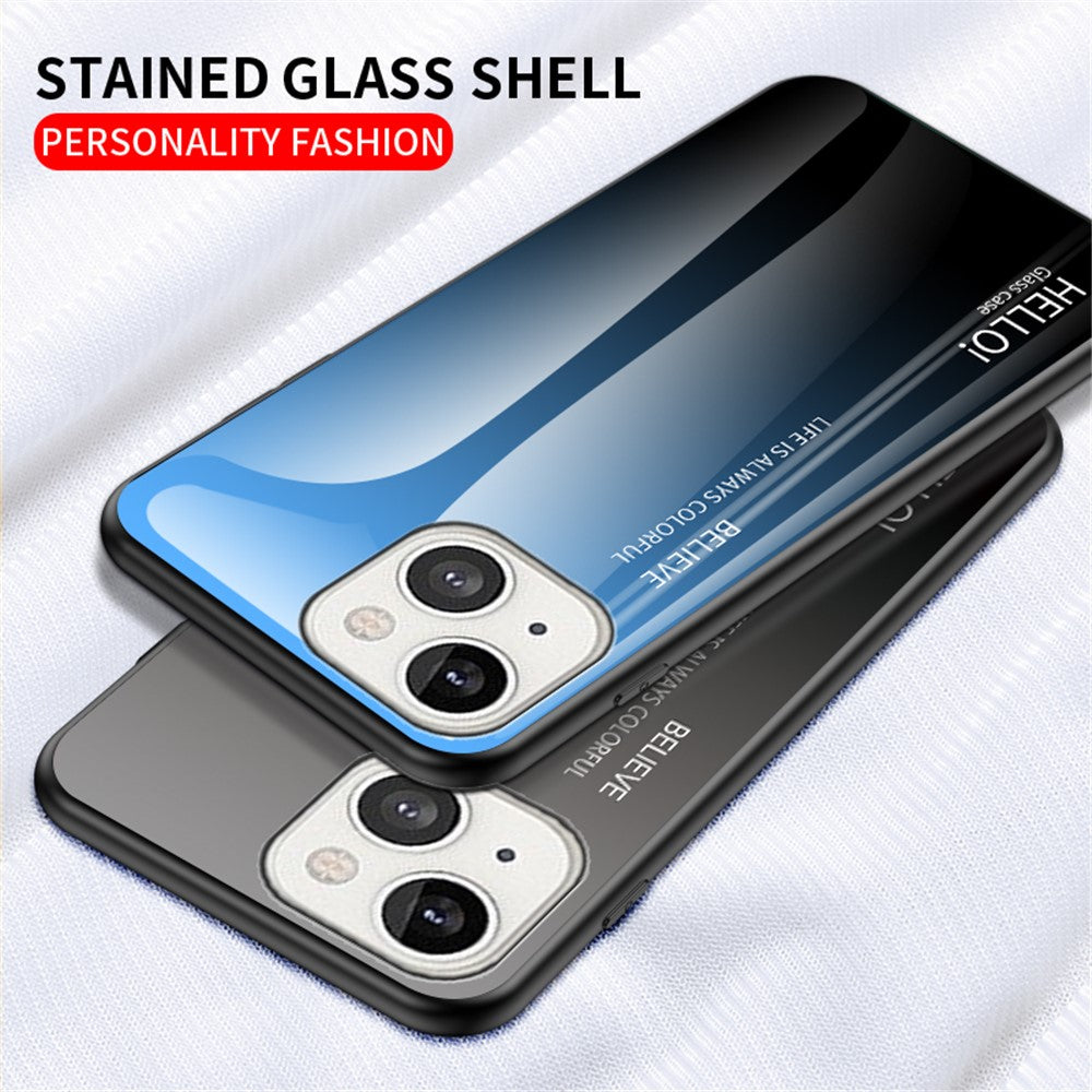 Gradient Farve Hærdet Glas Bagskal Blødt TPU Kant Cover Telefoncover til iPhone 13 mini 5,4 tommer